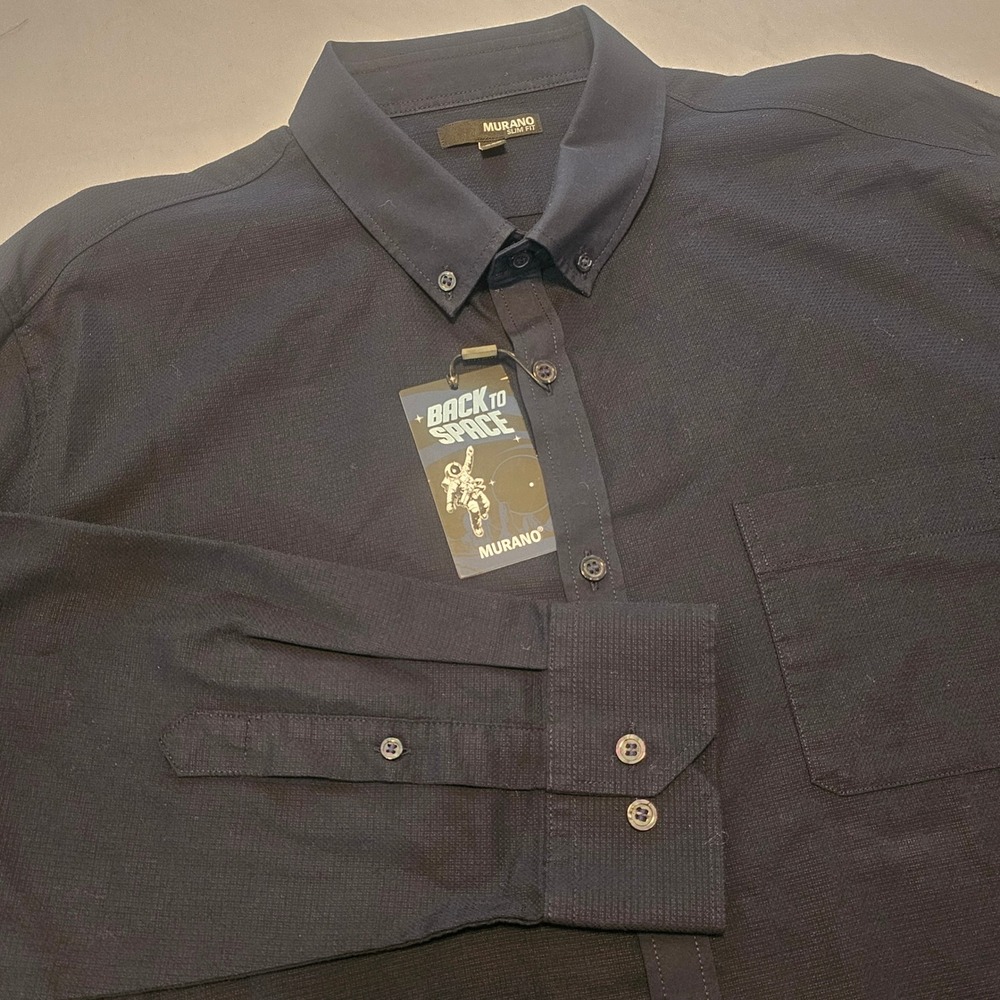 Murano XXL Back To Space Dark Navy Long Sleeve Button Down Shirt NWT $89 1127